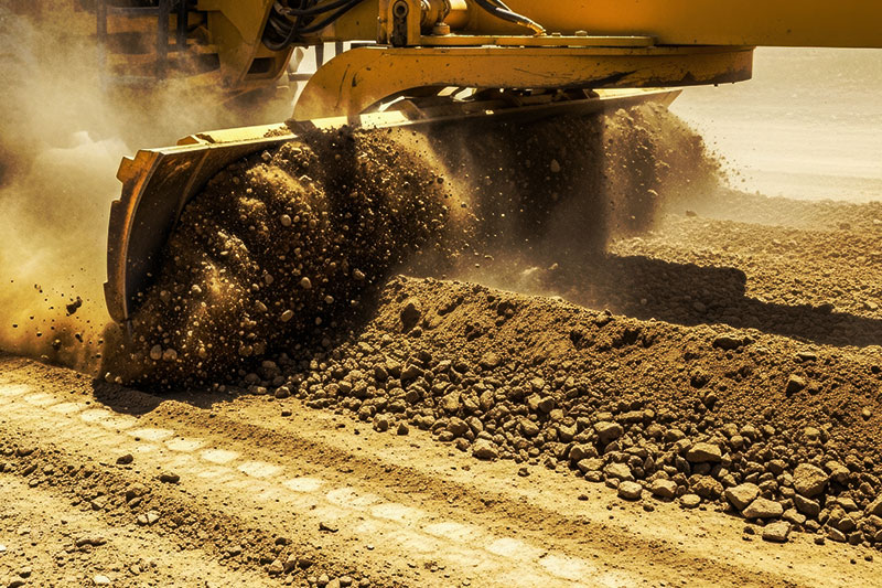 Construction grader leveling fill dirt for a new road in Orlando FL